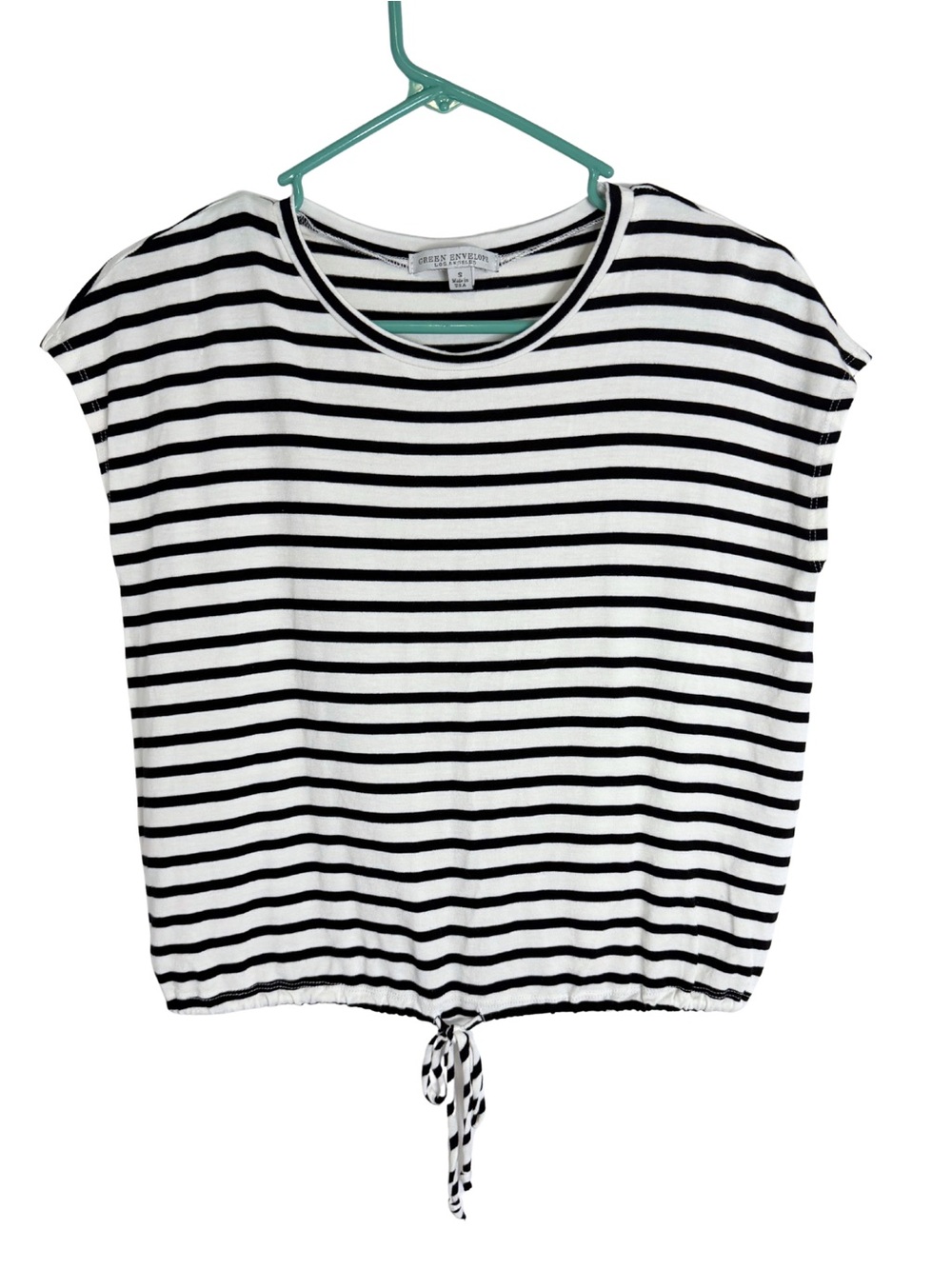 3/$20 Green Envelope Black & White Striped Drawstring Crop Top